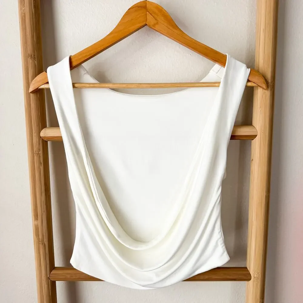 NWT Meshki Suri Slinky Cowl Back Top White Sleeveless Tank Women’s Size Small - Picture 4 of 7